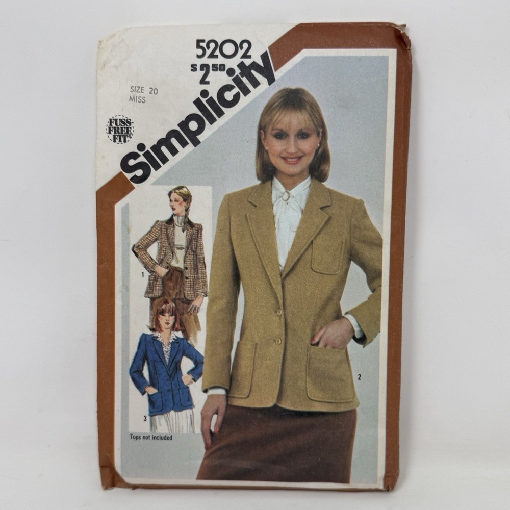 Simplicity 5202 Blazer Jacket Sewing Pattern Miss 20 UC VTG Career Work Suit